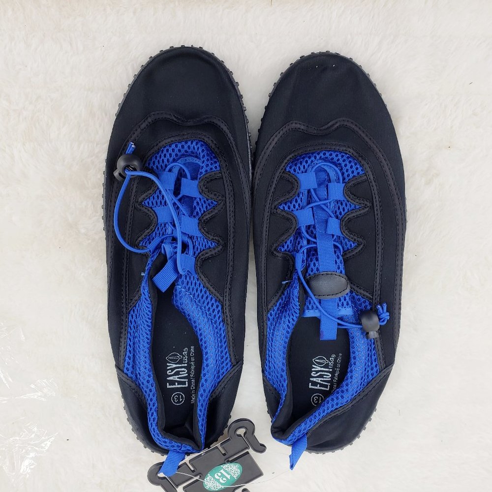 Men size 13 Aqua Water Shoes Blue Black Quick Dry